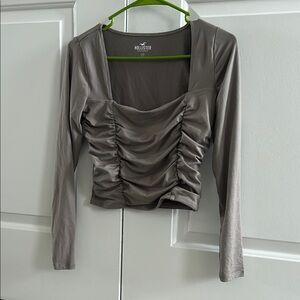 Hollister Tan Ruched Crop Blouse